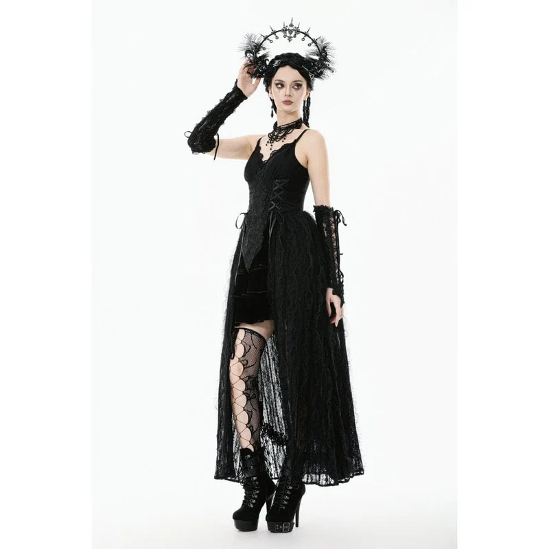 Gothic-Brautkleid mit Blumenstickerei und Schnürung für Damen