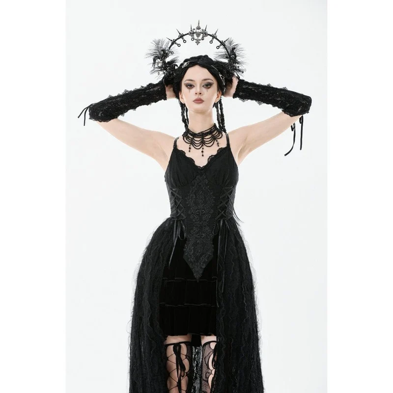Gothic-Brautkleid mit Blumenstickerei und Schnürung für Damen
