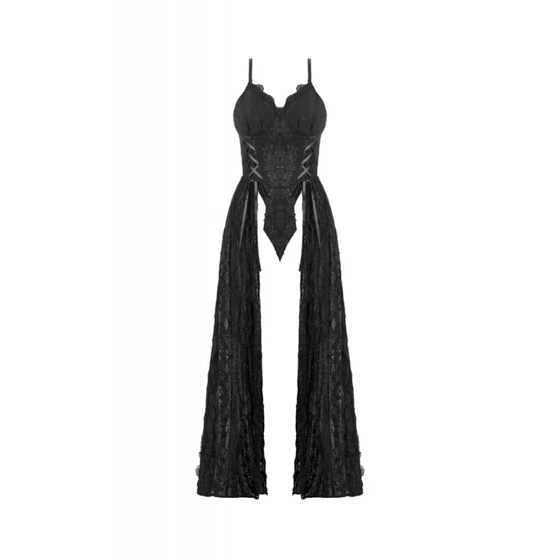 Gothic-Brautkleid mit Blumenstickerei und Schnürung für Damen