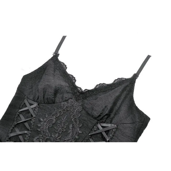Gothic-Brautkleid mit Blumenstickerei und Schnürung für Damen