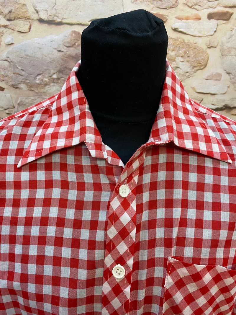 Vintage Herrenhemd rot weiß kariert spitzer Kragen Gr. 43