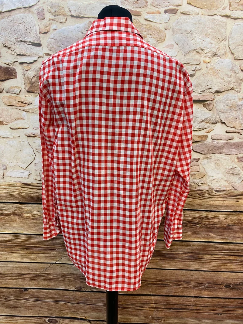 Vintage Herrenhemd rot weiß kariert spitzer Kragen Gr. 43