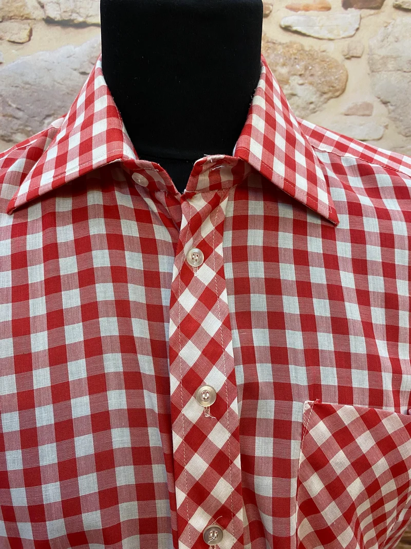 Vintage Herrenhemd rot weiß kariert Kurzarm Gr. 42