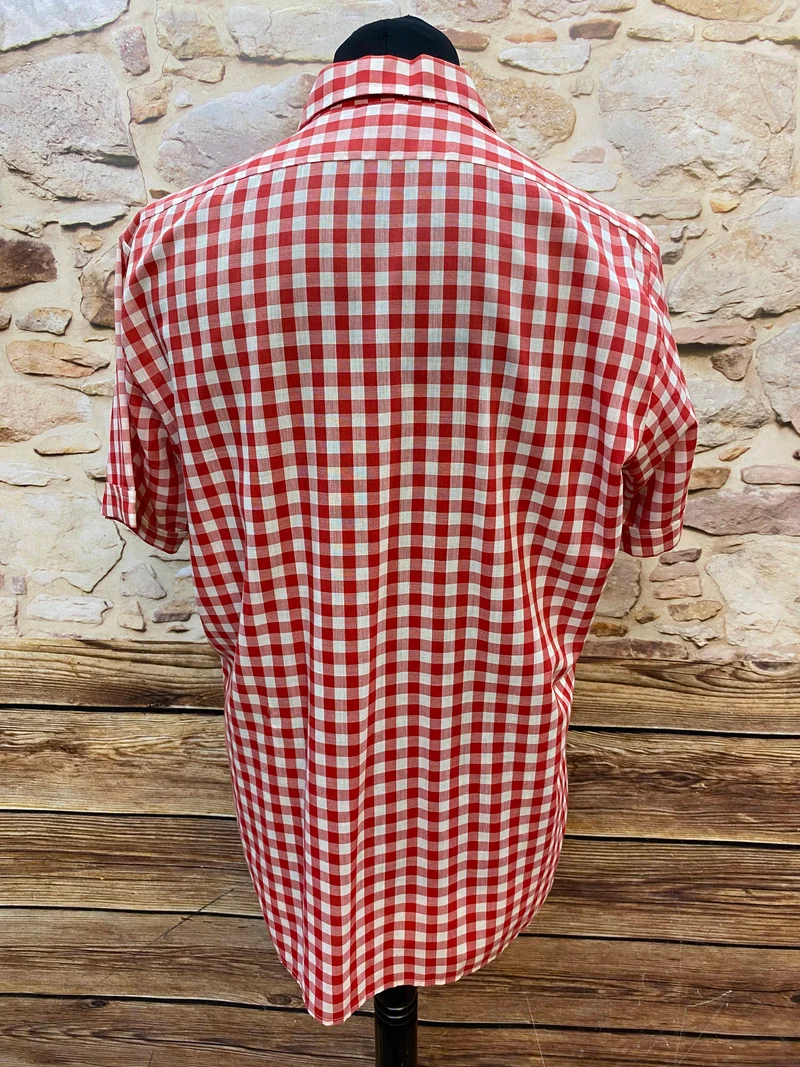 Vintage Herrenhemd rot weiß kariert Kurzarm Gr. 42