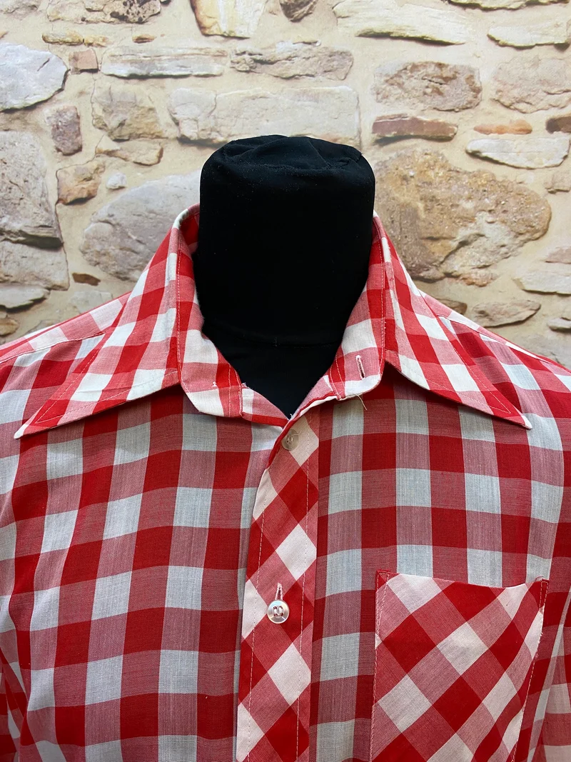 Vintage-Hemd - kariert – Rot-Weiß, Gr.42