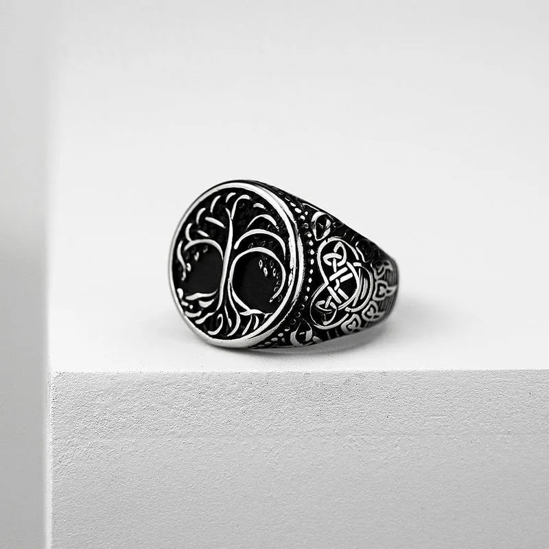 Punk-Ring für Herren mit keltischem Knoten und Lebensbaum-Motiv