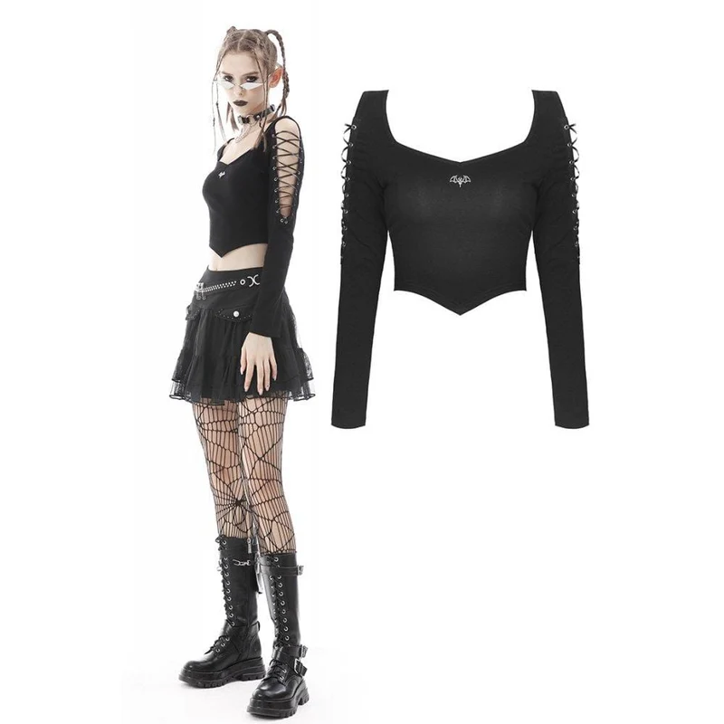 Damen Punk Strappy Bat Unregelmäßiges bauchfreies Oberteil