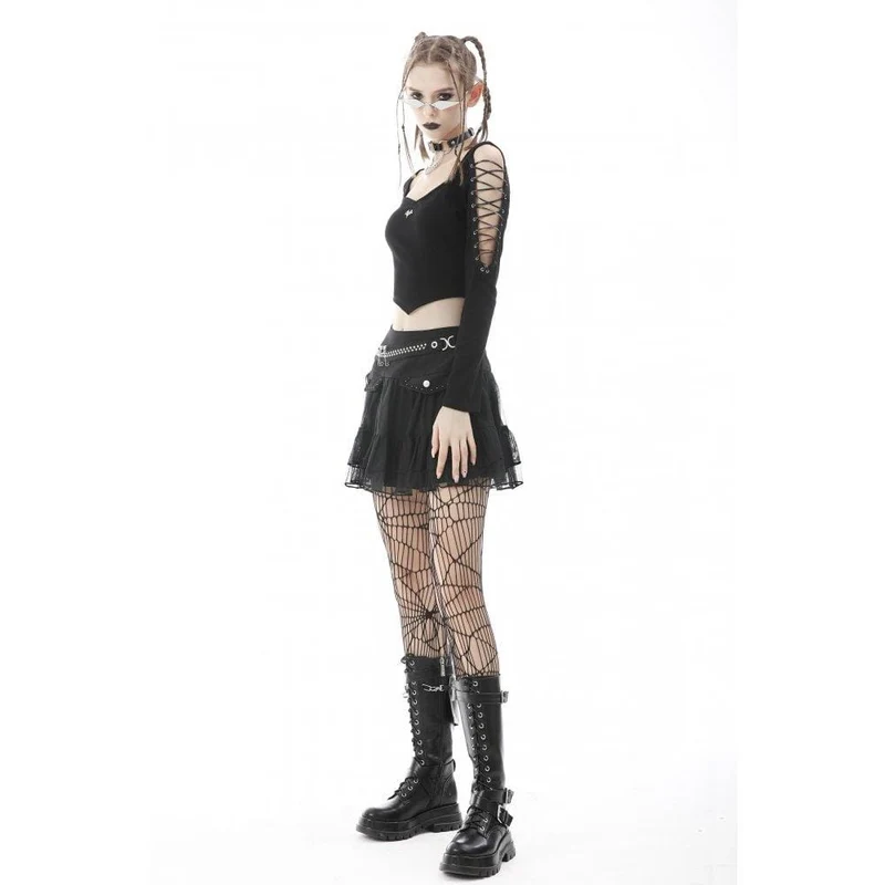 Damen Punk Strappy Bat Unregelmäßiges bauchfreies Oberteil