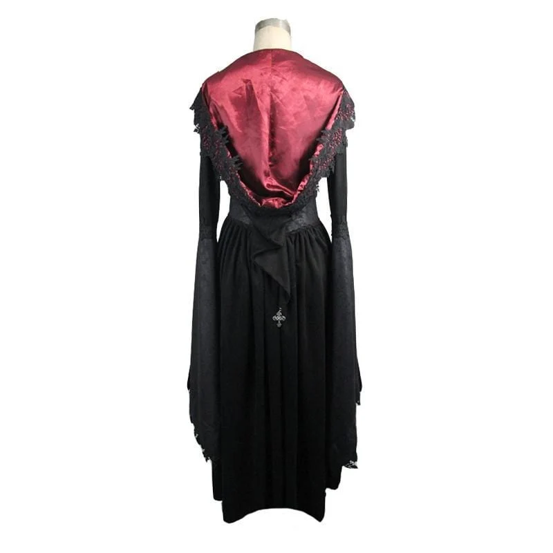 Damen Goth Knöchel Kleid Mit Kapuze und Engelsärmeln