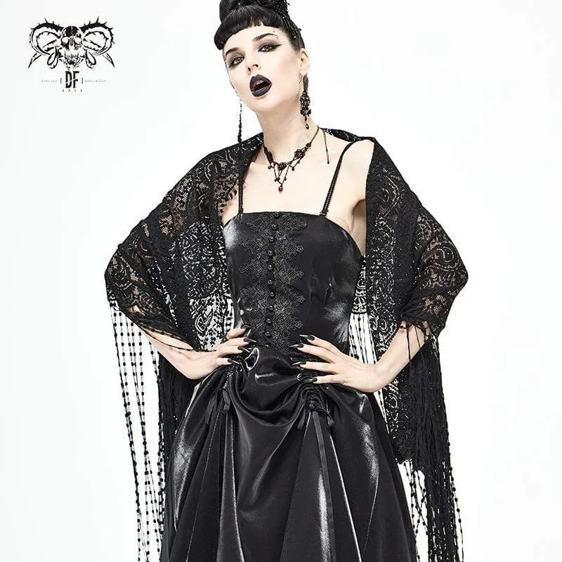 Gothic Crochet Quasten für Damen Schwarzer Umhang