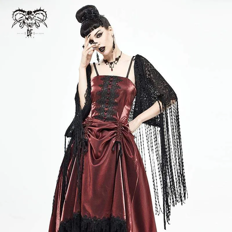 Gothic Crochet Quasten für Damen Schwarzer Umhang
