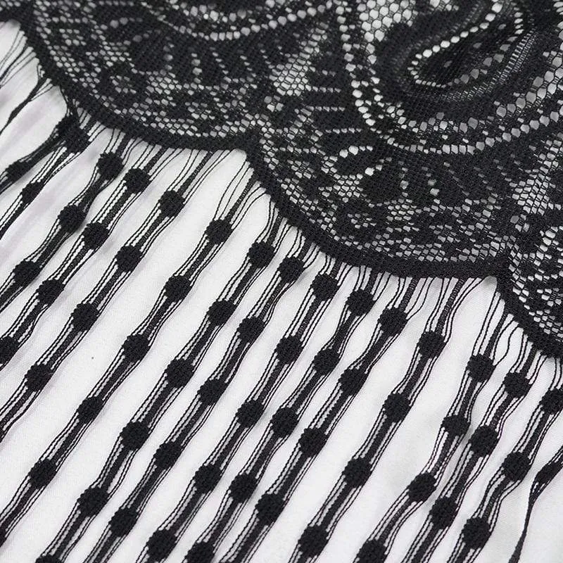 Gothic Crochet Quasten für Damen Schwarzer Umhang