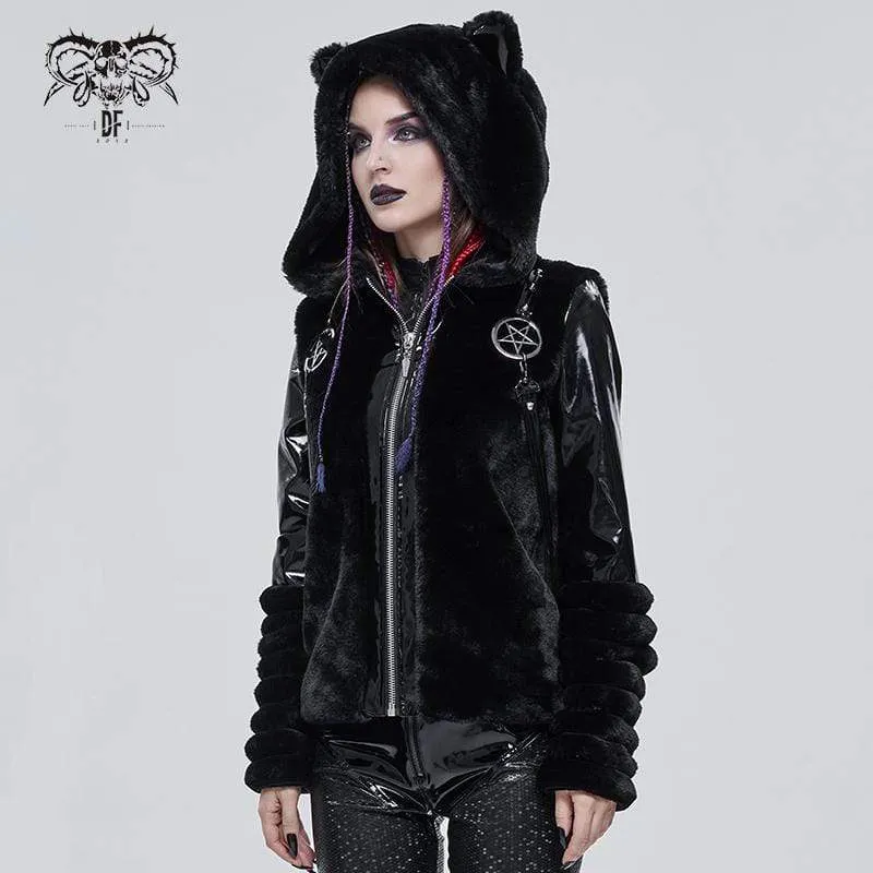 Gothic Pentagram Spleißjacke für Damen mit Ohrenkapuze