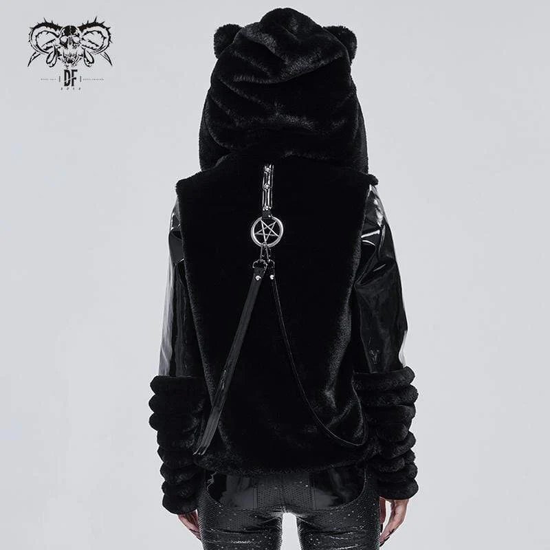 Gothic Pentagram Spleißjacke für Damen mit Ohrenkapuze