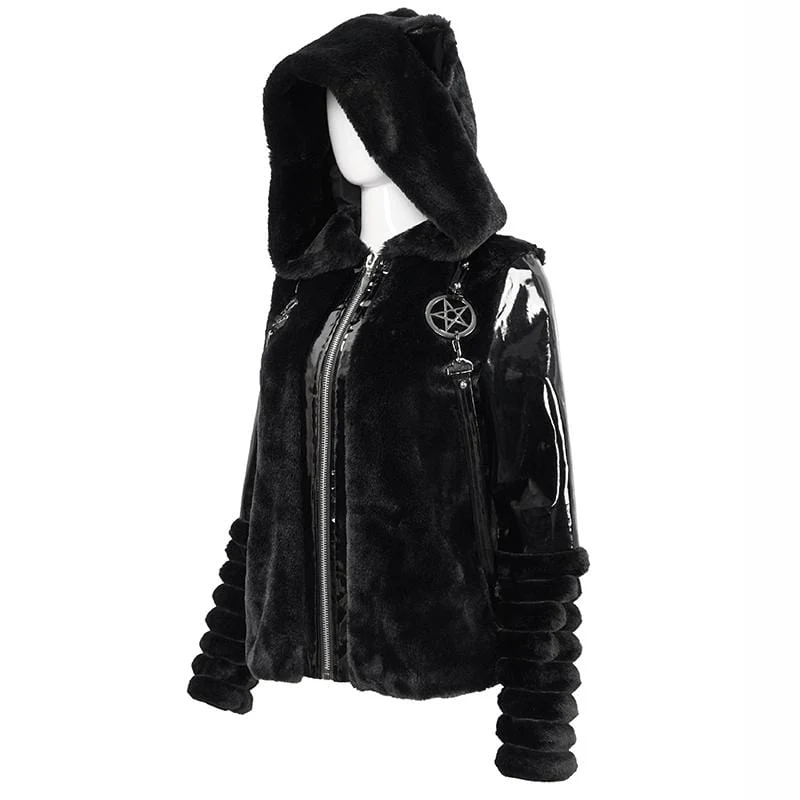 Gothic Pentagram Spleißjacke für Damen mit Ohrenkapuze