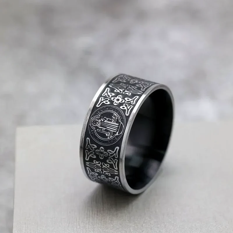 Punk-Retro-Ring für Herren mit Emblem und verziertem Muster