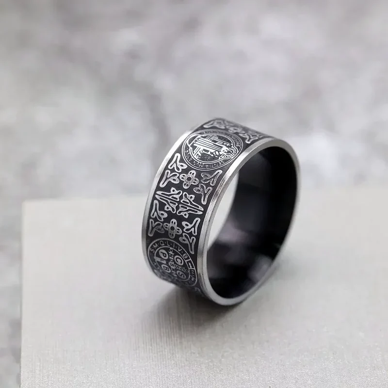 Punk-Retro-Ring für Herren mit Emblem und verziertem Muster