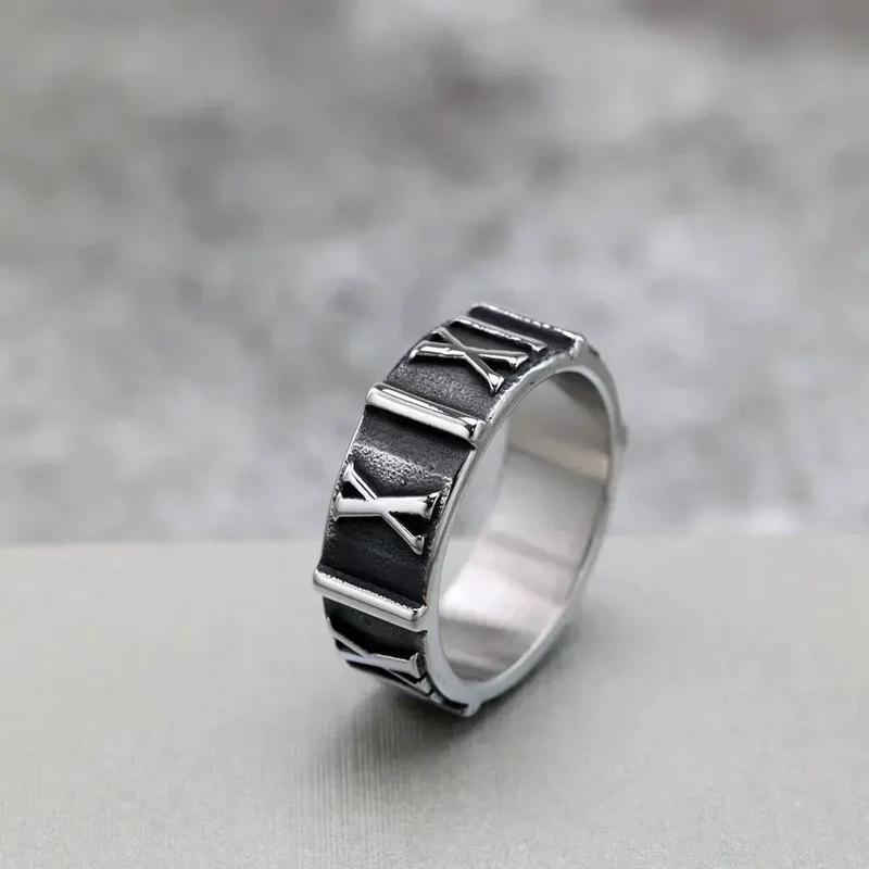 Punk-Ring für Herren mit römischem Ziffernmuster