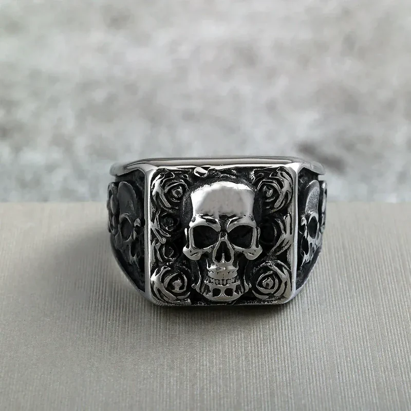 Punk-Totenkopf-Rosenring für Herren
