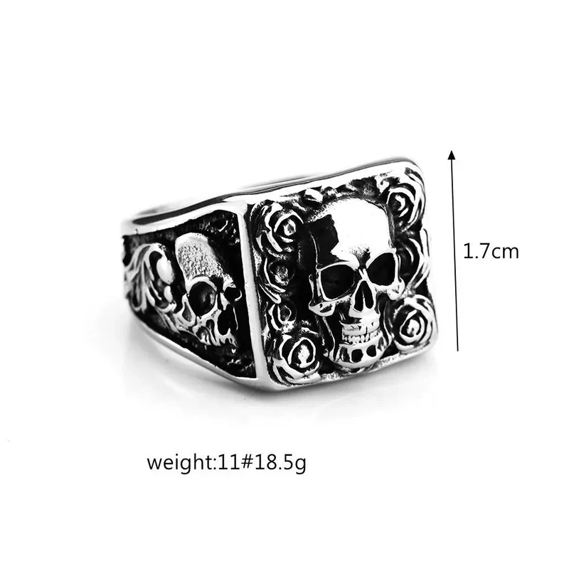Punk-Totenkopf-Rosenring für Herren