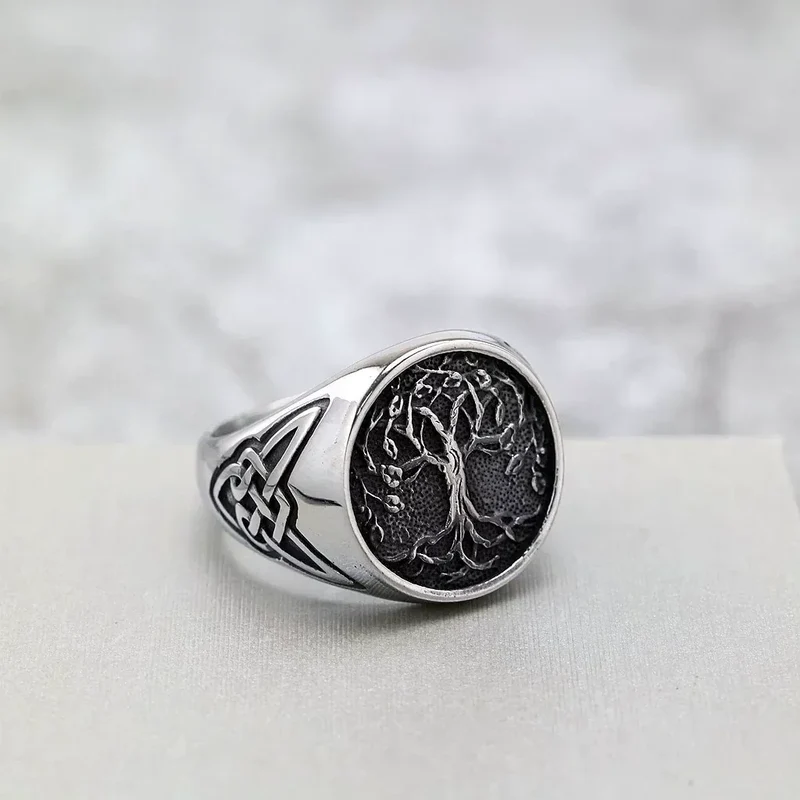 Punk-Ring für Herren im nordischen Stil mit Yggdrasil-Motiv