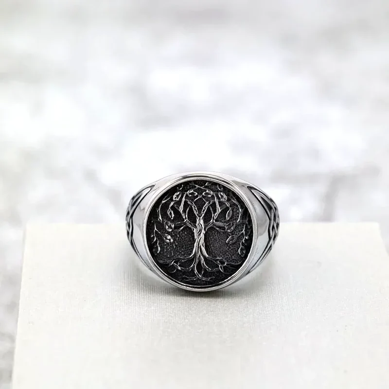Punk-Ring für Herren im nordischen Stil mit Yggdrasil-Motiv