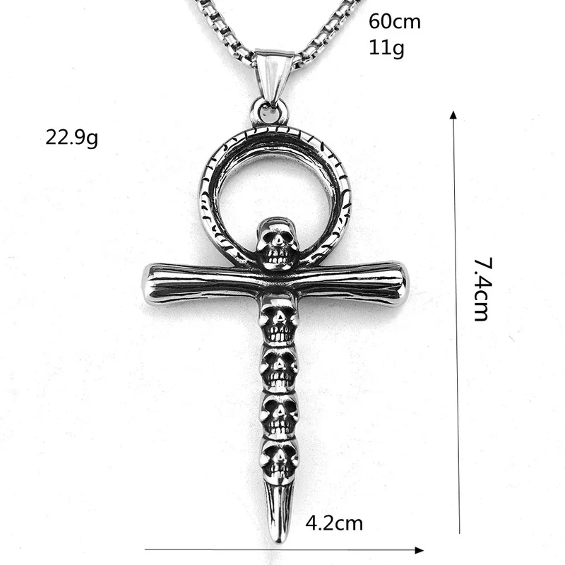 Punk-Halskette für Herren mit Ankh-Symbol und Totenkopf