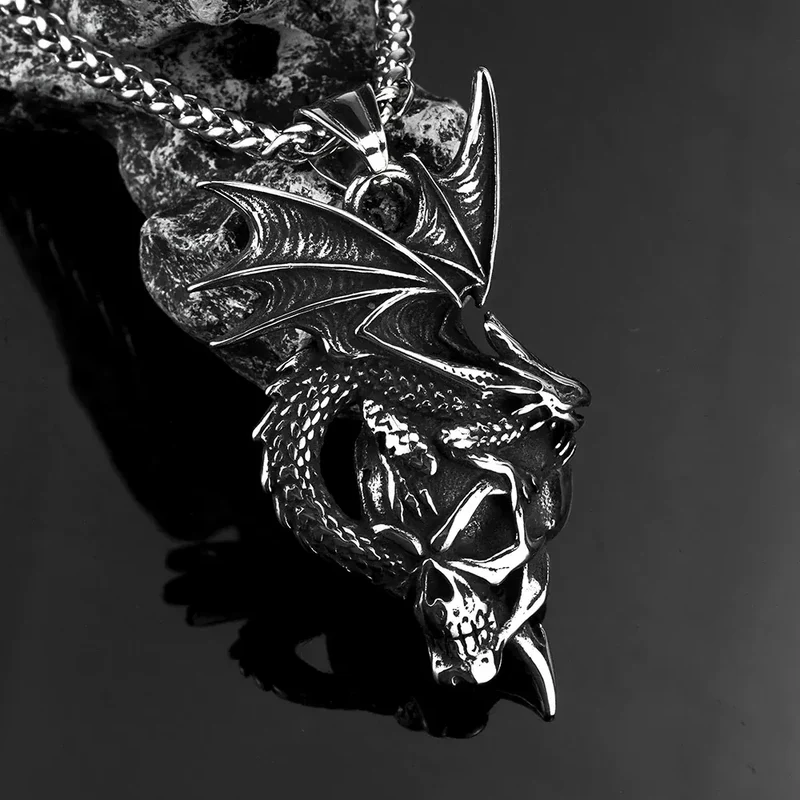 Punk-Drachenschädel-Halskette für Herren