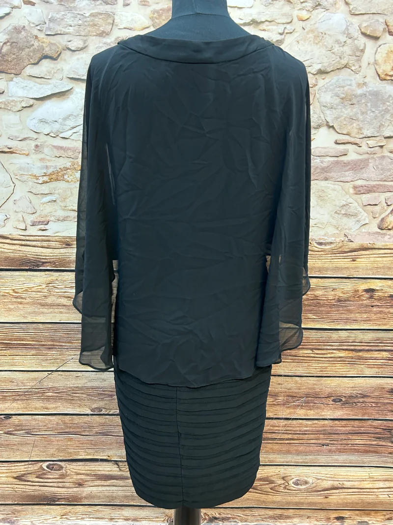 Vintage Abendkleid schwarz Glitzerkragen Lyman Gr. 36