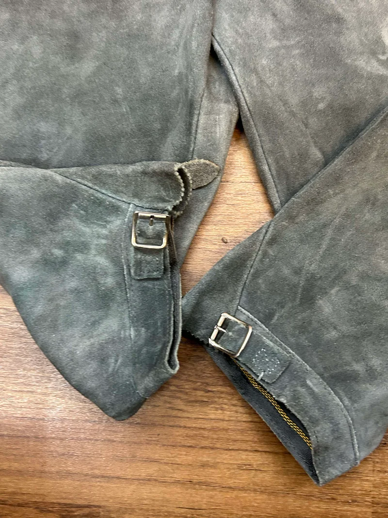 Vintage Kniebundlederhose Herren Bergfreund 1960er–1970er Grau Echtleder Gr. 44