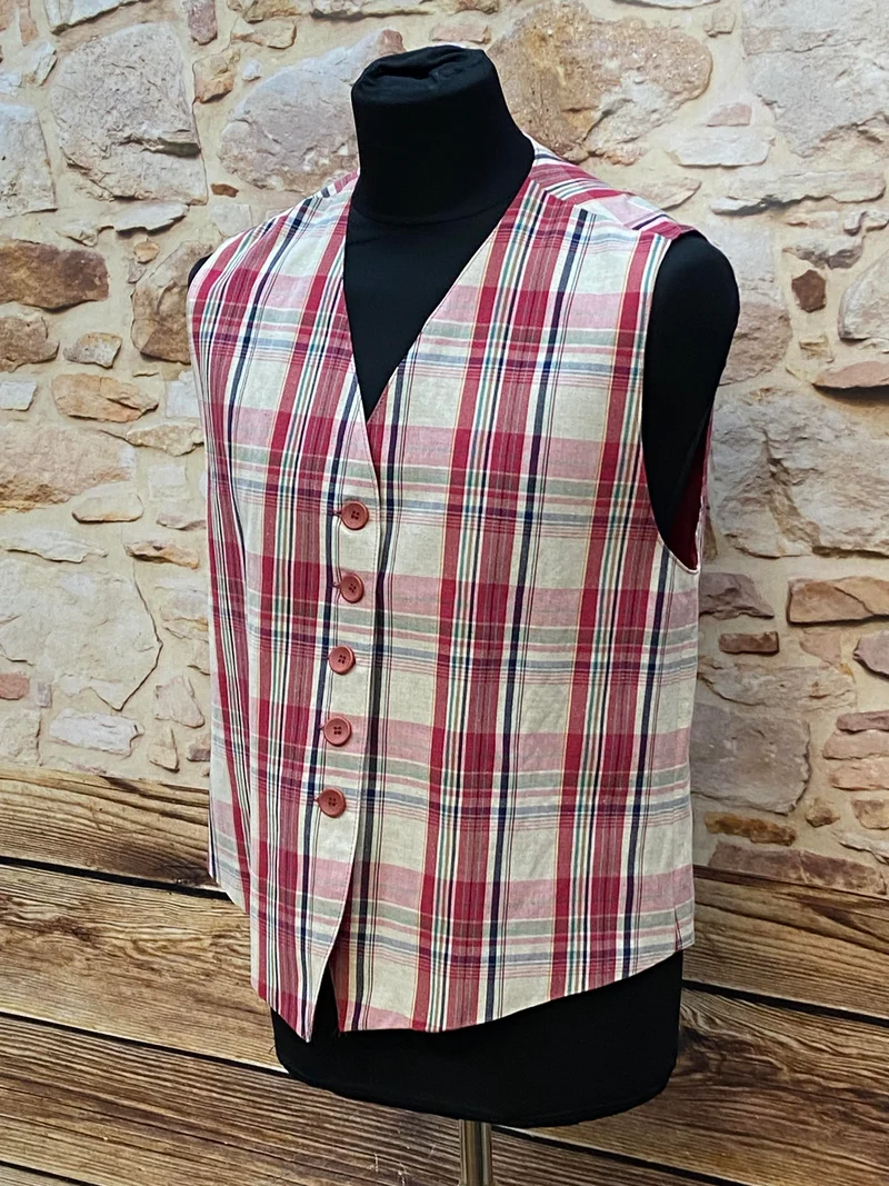 Vintage Damen Weste kariert Leinen Viskose Giacassa Größe 42