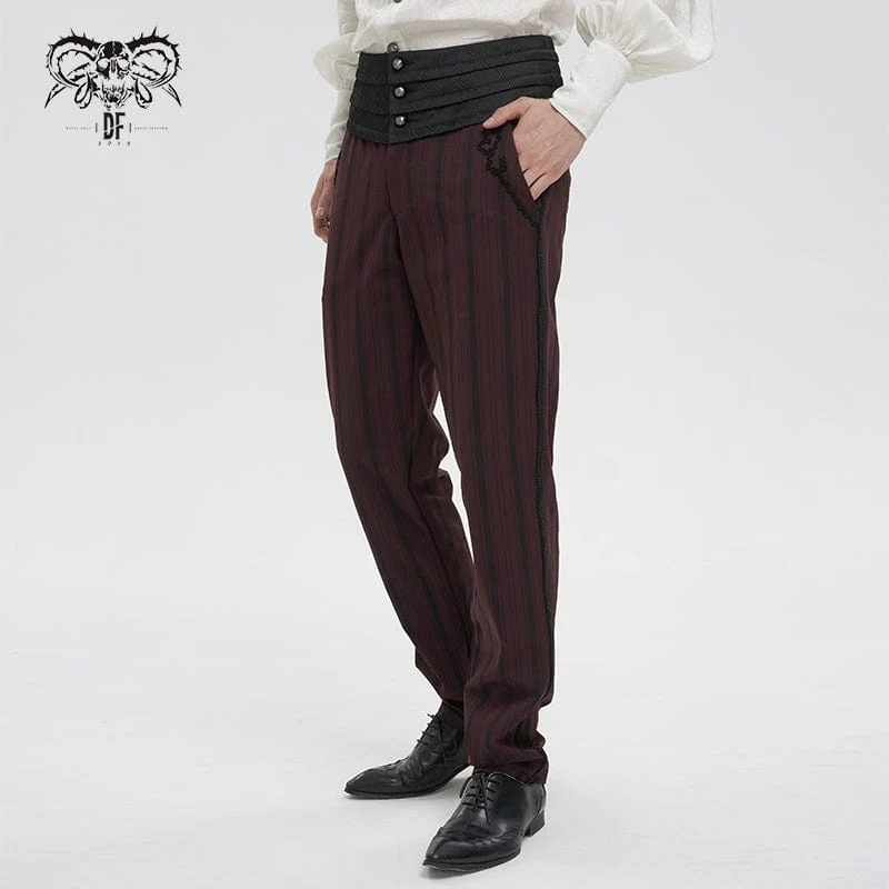 Gothic gerippte Hose mit hoher Taille für Herren Rot