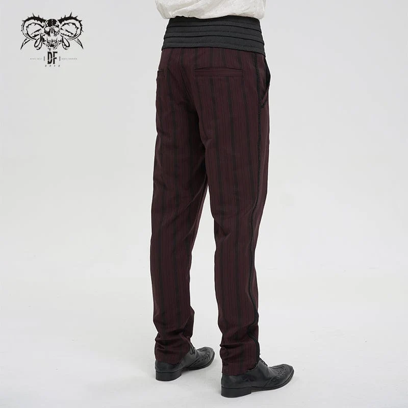 Gothic gerippte Hose mit hoher Taille für Herren Rot