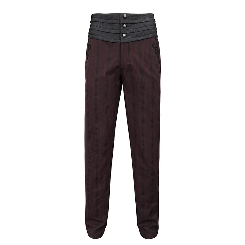 Gothic gerippte Hose mit hoher Taille für Herren Rot