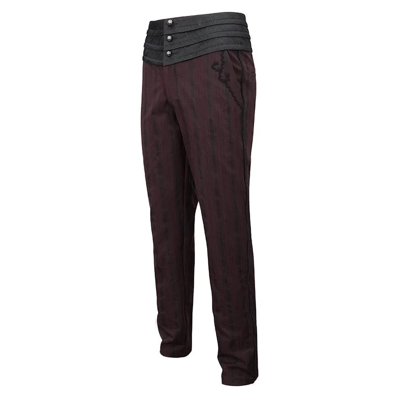 Gothic gerippte Hose mit hoher Taille für Herren Rot