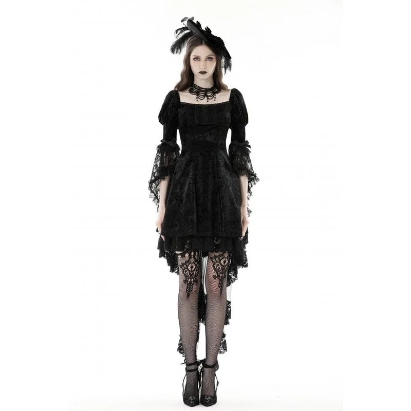 Damen-Gothic-Kleid aus Samt mit Spitzenärmeln