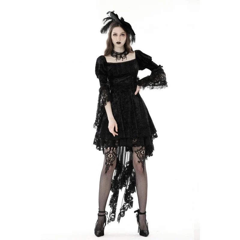 Damen-Gothic-Kleid aus Samt mit Spitzenärmeln