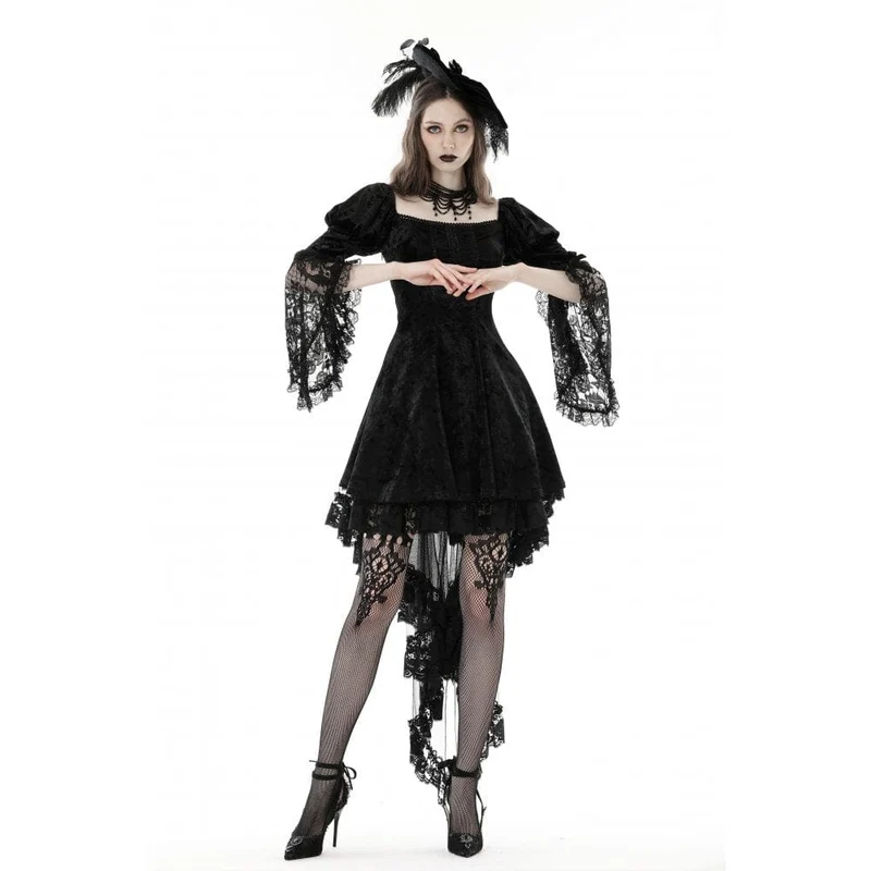 Damen-Gothic-Kleid aus Samt mit Spitzenärmeln