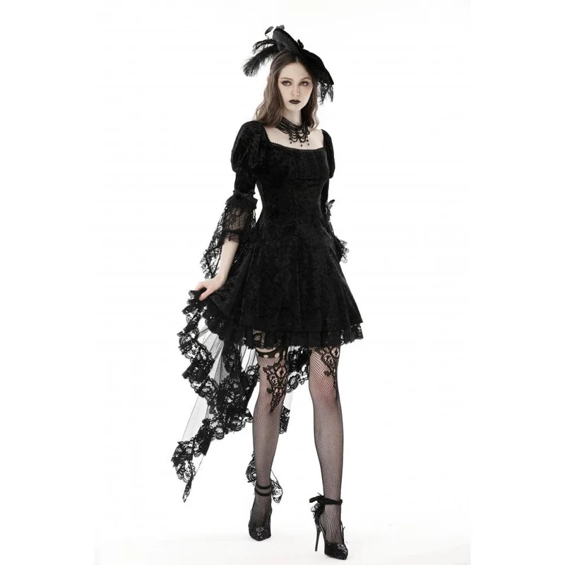 Damen-Gothic-Kleid aus Samt mit Spitzenärmeln