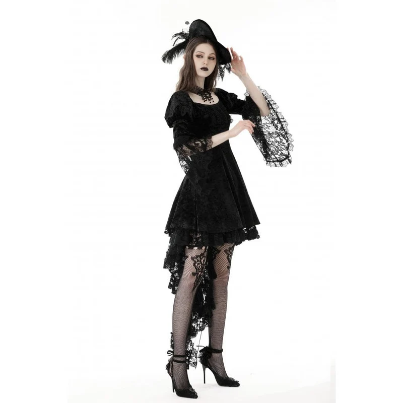 Damen-Gothic-Kleid aus Samt mit Spitzenärmeln