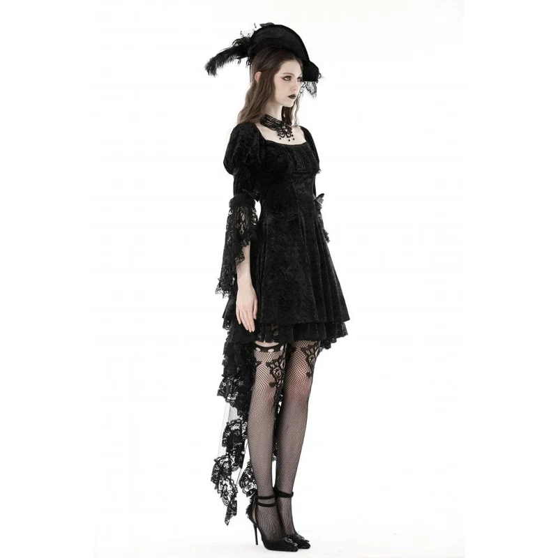 Damen-Gothic-Kleid aus Samt mit Spitzenärmeln