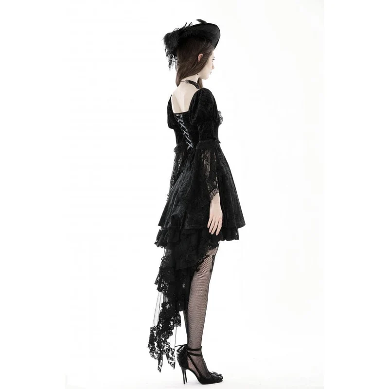 Damen-Gothic-Kleid aus Samt mit Spitzenärmeln