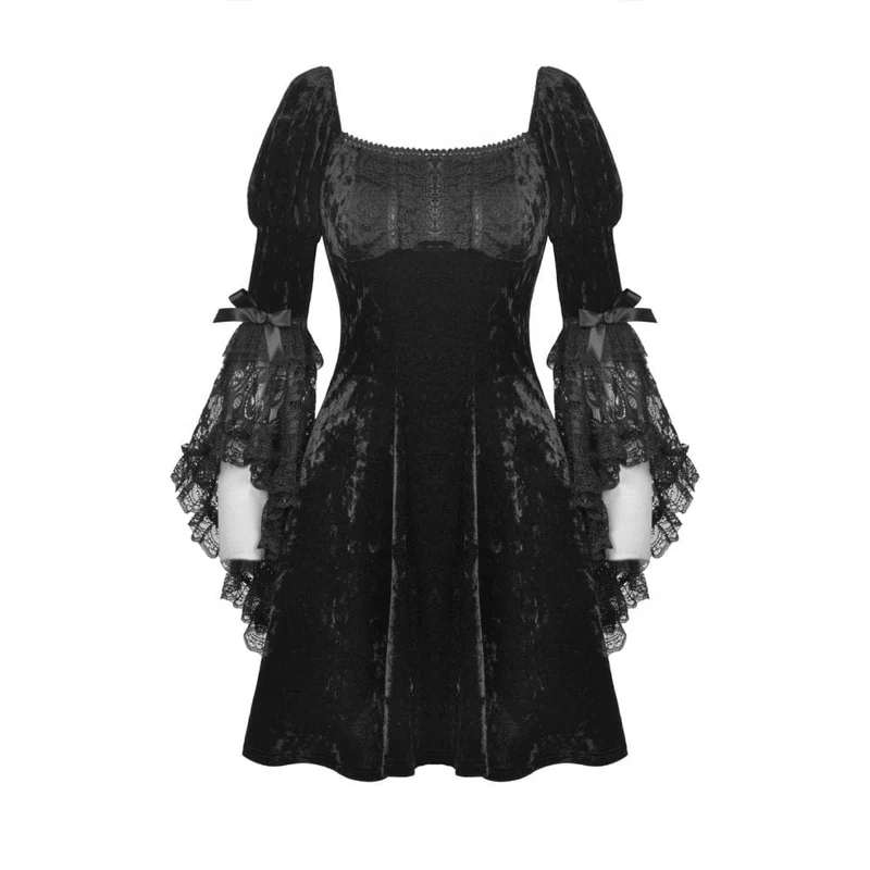 Damen-Gothic-Kleid aus Samt mit Spitzenärmeln