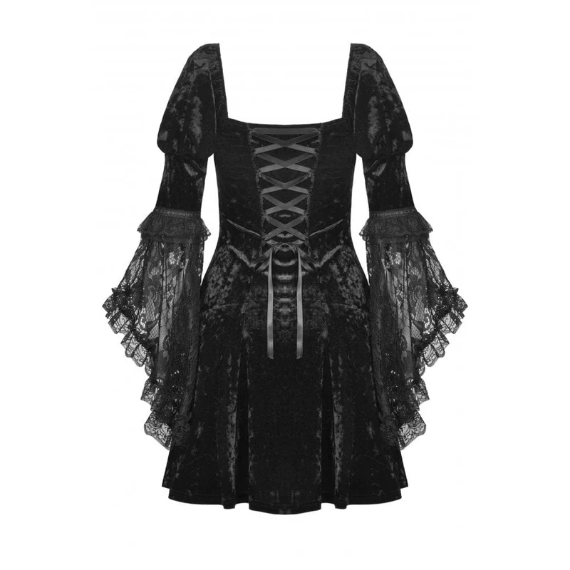Damen-Gothic-Kleid aus Samt mit Spitzenärmeln