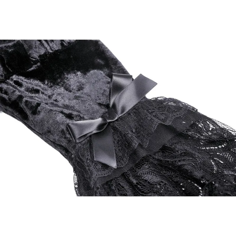 Damen-Gothic-Kleid aus Samt mit Spitzenärmeln