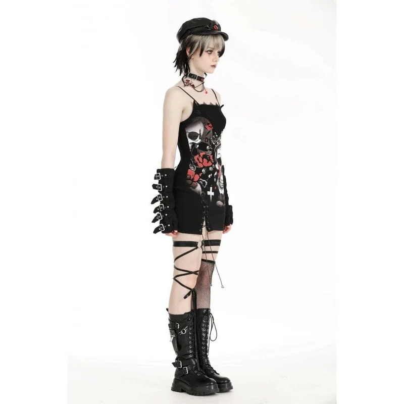 Gothic-Hexen-Slipkleid mit Totenkopf-Print für Damen