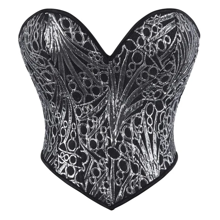 Gothic-Herz-V-Ausschnitt Jacquard-Schnürkorsett für Damen mit Überbrustumfang