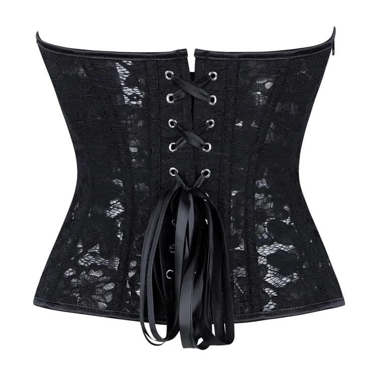Gothic-Schnürkorsett für Damen mit Nadelstreifen, Blumenmuster und Spitze über der Brust