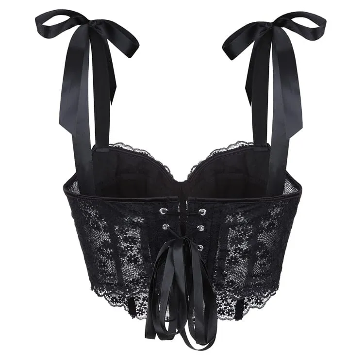 Gothic-Korsett für Damen mit unregelmäßigen floralen Spitzenbändern und Überbrustumfang
