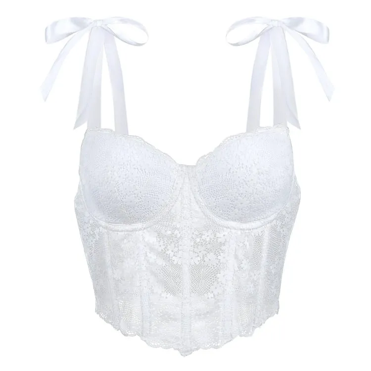 Gothic-Korsett für Damen mit unregelmäßigen floralen Spitzenbändern und Überbrustumfang